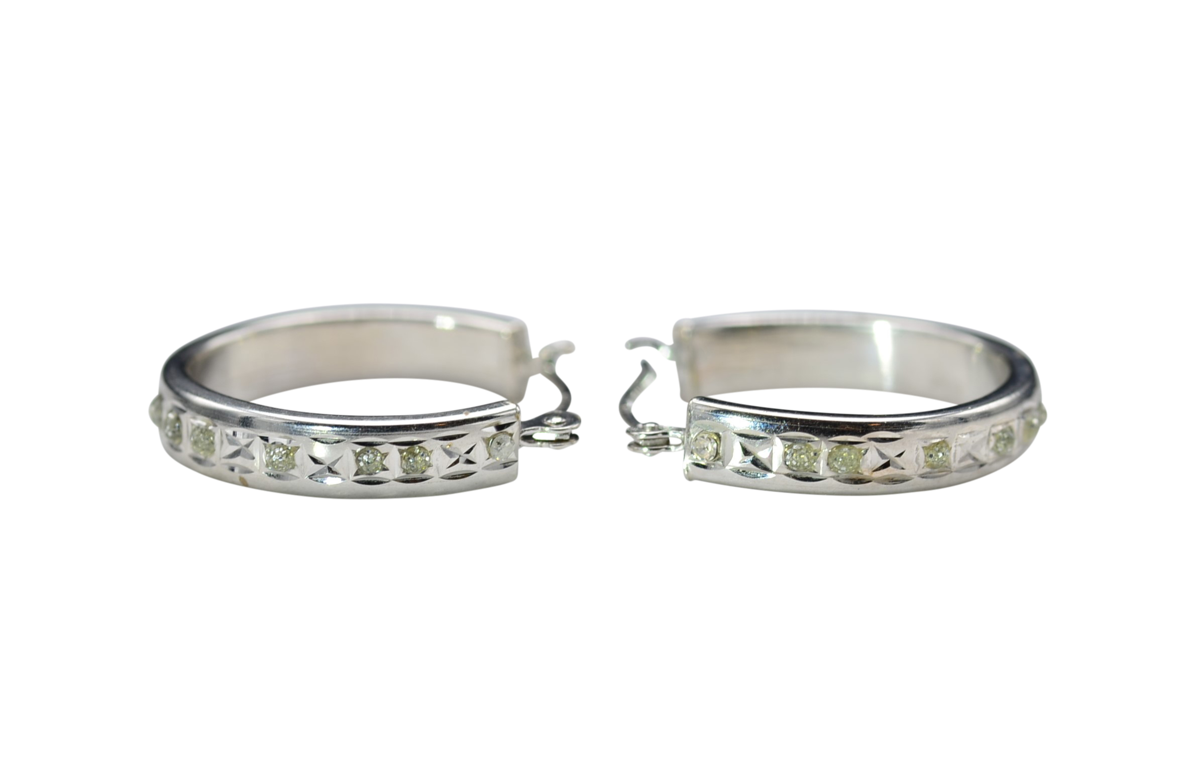 SOLD - The Keenaghs: Ladies 14K White Gold Diamond Set Hoop Earrings