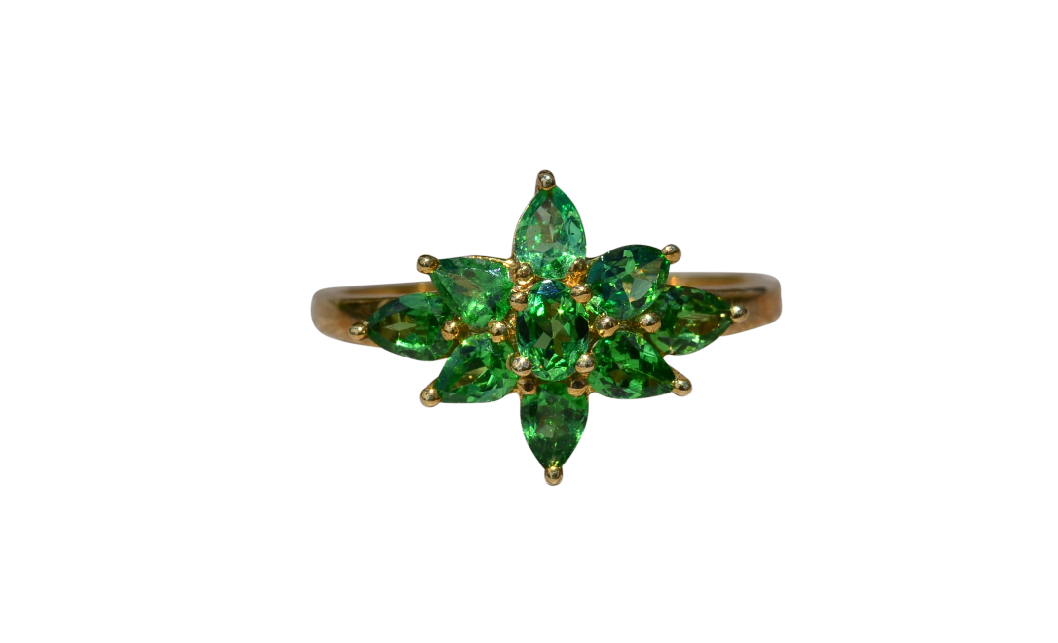 SOLD:The Girasol: Ladies Yellow Gold Cocktail Ring set with Tsavorite Garnet