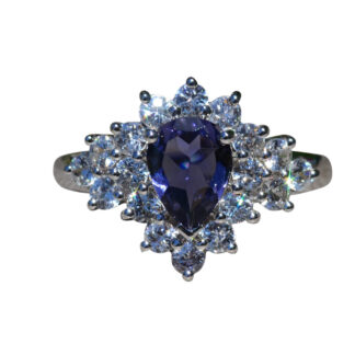 The Betula:  Ladies White Gold Cocktail Ring set with Iolite and White Zircon
