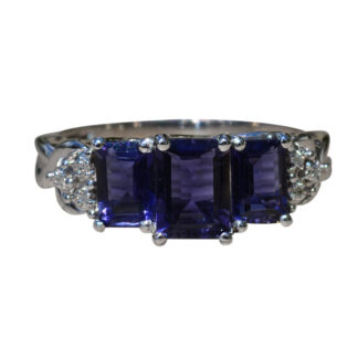 The Genista:  Ladies Contemporary Triology Ring in White Gold set with Iolite and Diamonds