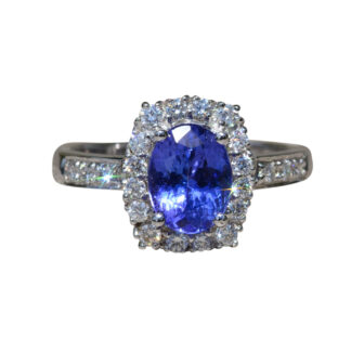 SOLD - The Amapola:  Ladies 18K White Gold Tanzanite and Diamond Halo Engagement Ring