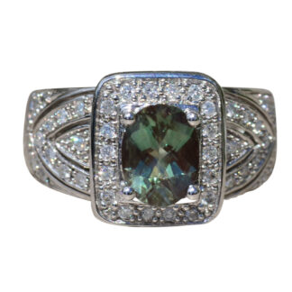 SOLD - The Viborera:  Ladies 14K White Gold Labradorite and Diamond Ring