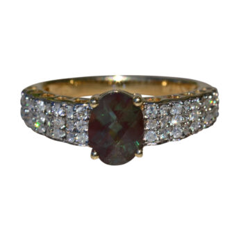 The Potentilla:  Ladies 14K Gold Ring set with 1.05 CT Oregon Labradorite and 0.32CTW Diamonds