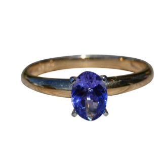 SOLD - The Blue Nest:  Ladies 14K Gold Engagement Style Ring set with Oval Tanzanite