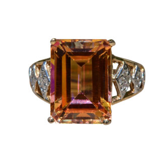 SOLD - The Tulipán:  Ladies Contemporary Gold Cocktail Ring set with Mystic Topaz and Diamonds