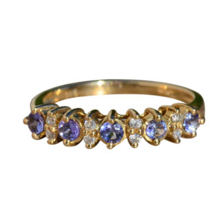 The Hiedra:  Ladies 14K Yellow Gold Band set with Tanzanite and Diamonds