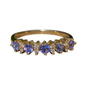 The Adelfa:  Ladies 14K Gold Band set with Tanzanite and Diamonds