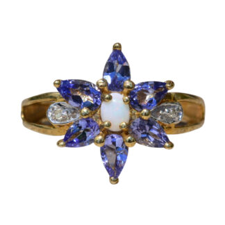 The Belladona:  Ladies Opal, Tanzanite and Diamond Ring in Yellow Gold