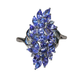 The Souci:  Ladies Contemporary Cocktail Ring set with Tanzanite and Diamonds