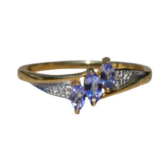 The Aubrieta:  Ladies Simple Yellow Gold Tanzanite and Diamond Ring