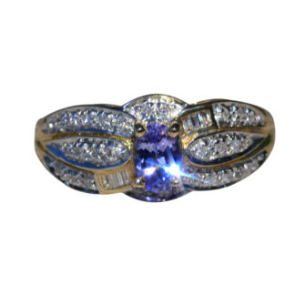 The Berberis:  Ladies 14K Gold Tanzanite and Diamond Cocktail Ring