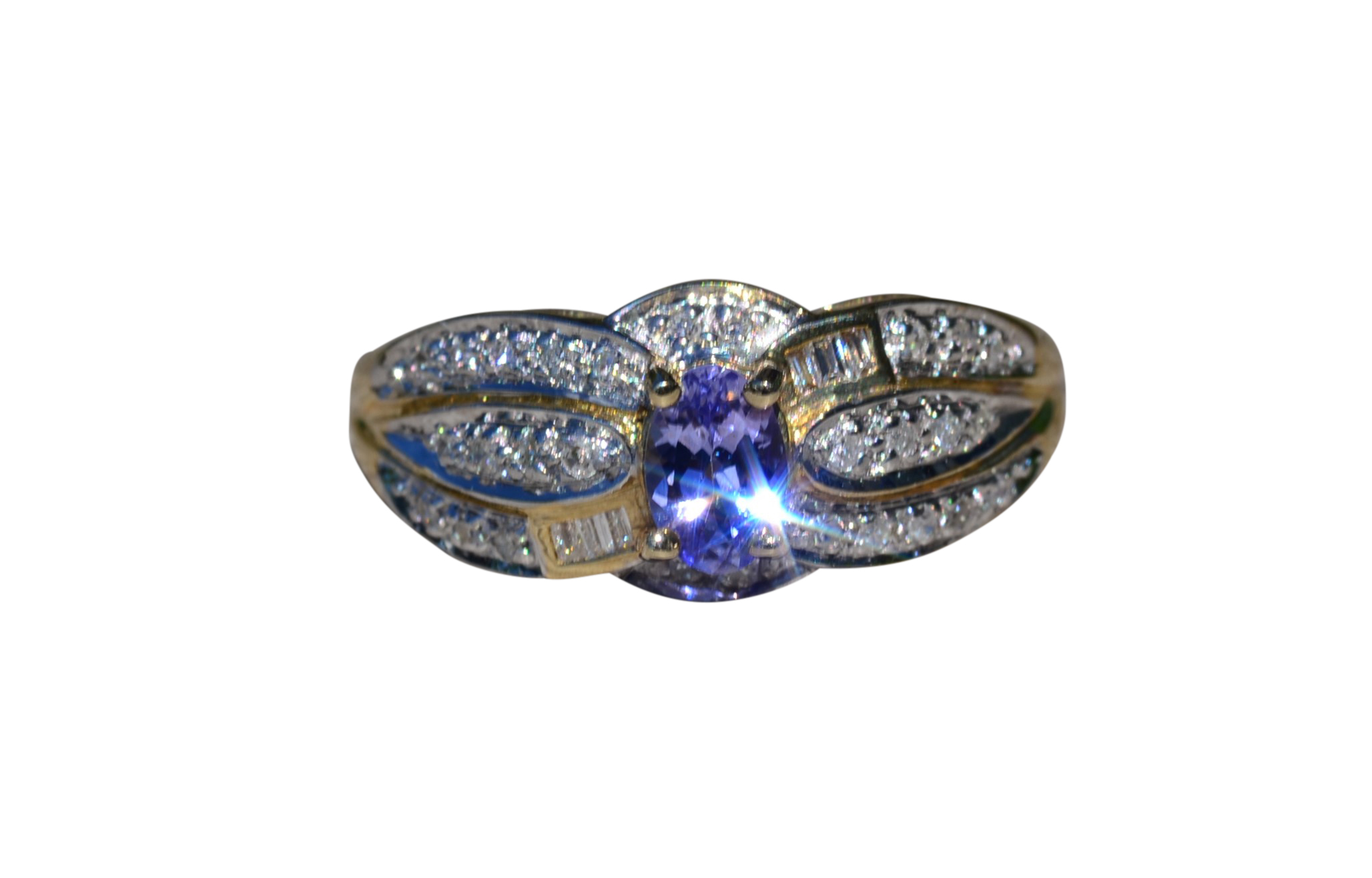 The Berberis: Ladies 14K Gold Tanzanite and Diamond Cocktail Ring