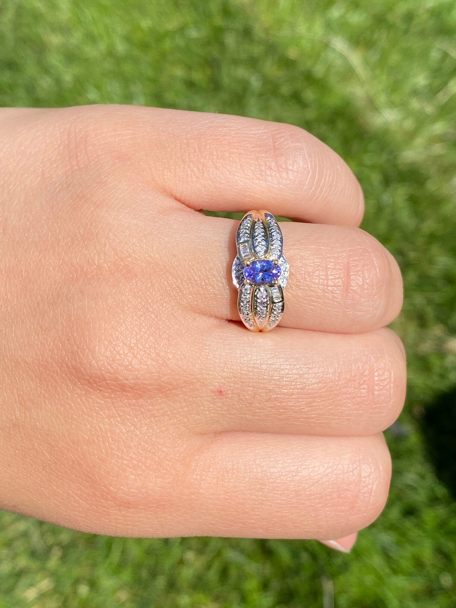 The Berberis: Ladies 14K Gold Tanzanite and Diamond Cocktail Ring - Image 8