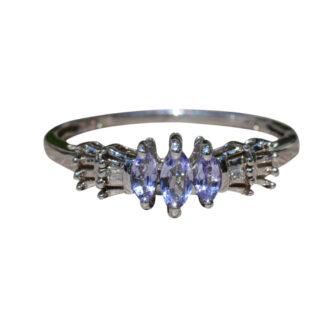 The Crisantemo:  Ladies Delicate White Gold Ring set with Marquise Tanzanite and Diamonds