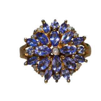 The Ribes:  Ladies Yellow Gold Cocktail Ring set with Diamond and Tanzanite