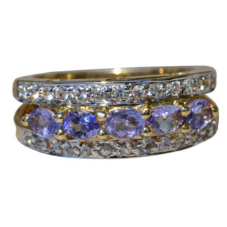 SOLD - The Pumila:  Ladies Yellow Gold Cocktail Ring set with 0.70 CTW Tanzanite and Diamonds