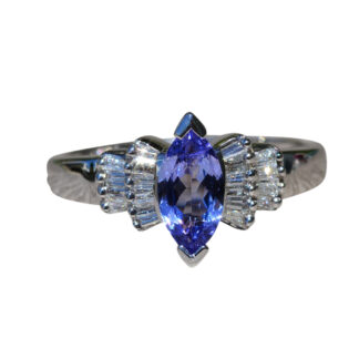 SOLD - The Diervilla:  Ladies Contemporary Engagement Style Ring in 14K Gold set with Tanzanite and Diamonds