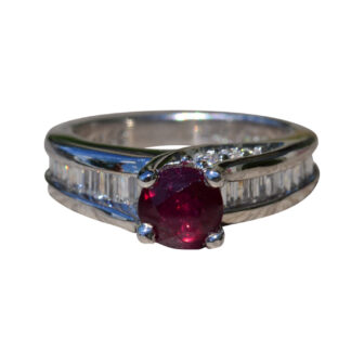 The Pollard Street:  Ladies Contemporary Engagement Style Ring set with 1.44 CT Ruby and Diamonds