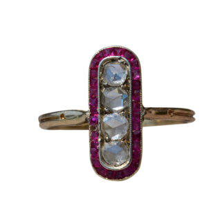 The Ceres:  Ladies Antique Ruby and Rose Cut Diamond Cocktail Ring in 14K Gold