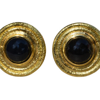 SOLD - The Lucindas:  Ladies Greek Clip on Style Earrings in 18K Gold set with Onyx