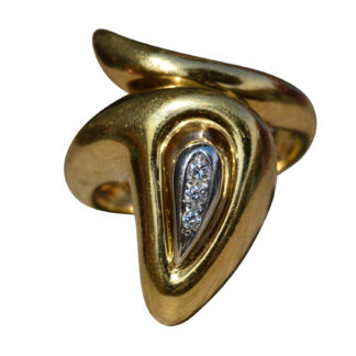 The Odette:  Ladies 18K Gold Italian Snake Style Ring set with Diamonds
