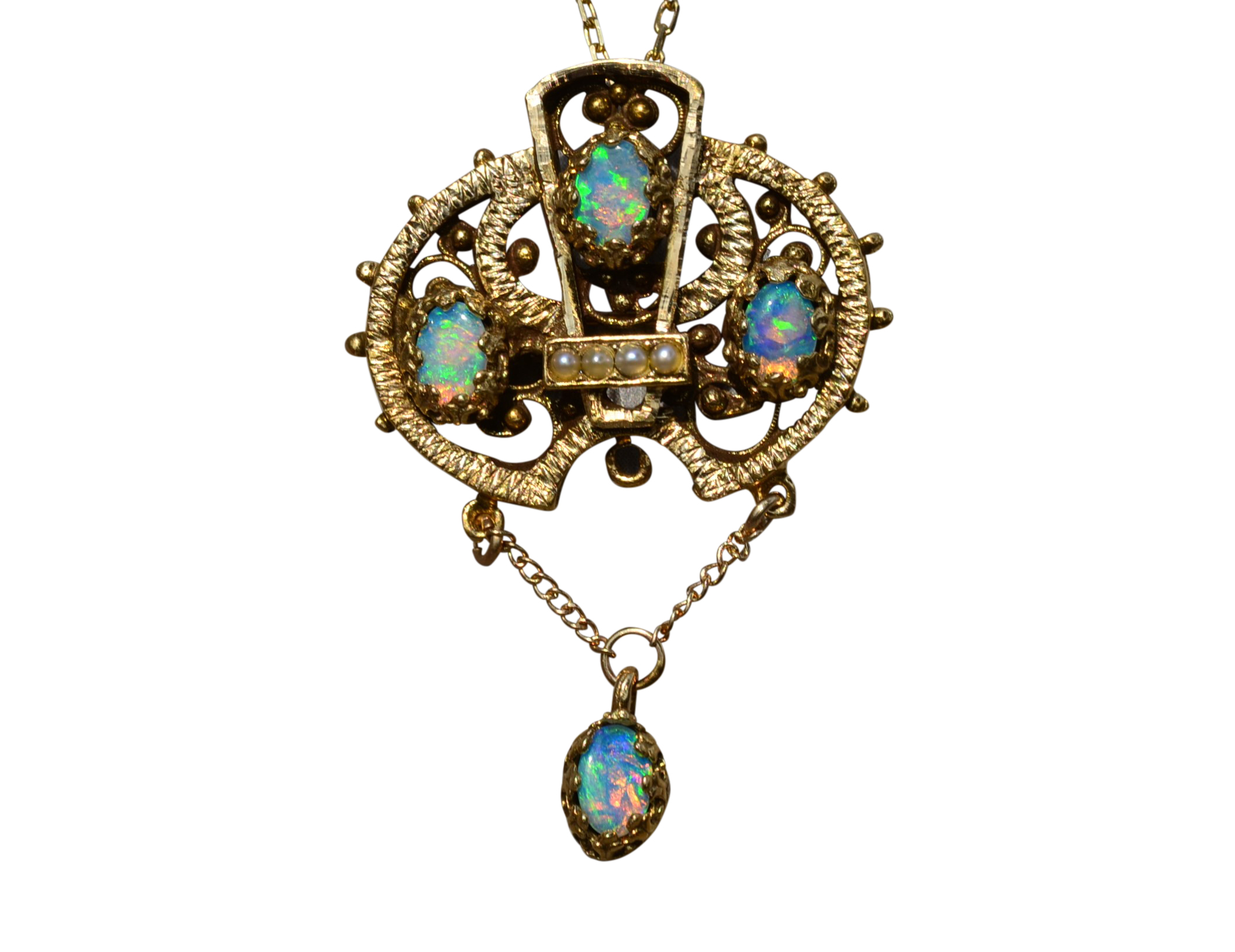 SOLD - The Isolde: Ladies Antique 14K Yellow Gold Necklace set with Opals