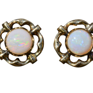 The Scintilla:  Ladies Vintage 14K Gold Stud Earrings set with Australian Opal Centers