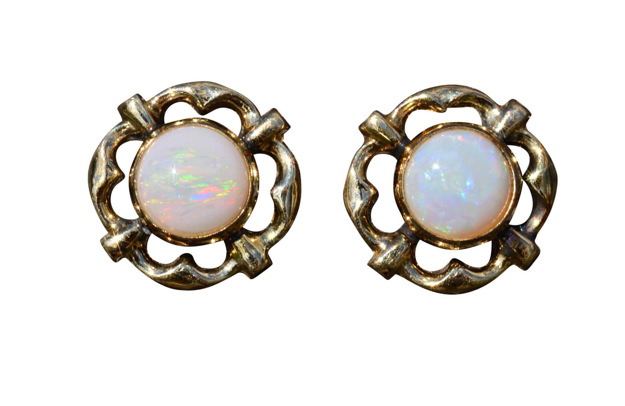 The Scintilla: Ladies Vintage 14K Gold Stud Earrings set with Australian Opal Centers
