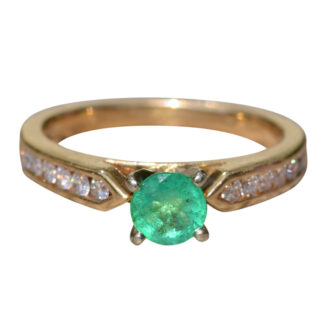 SOLD - The Vana:  Ladies Engagement Ring in 14K Gold set with 0.50 CT Colombian Emerald and Diamonds