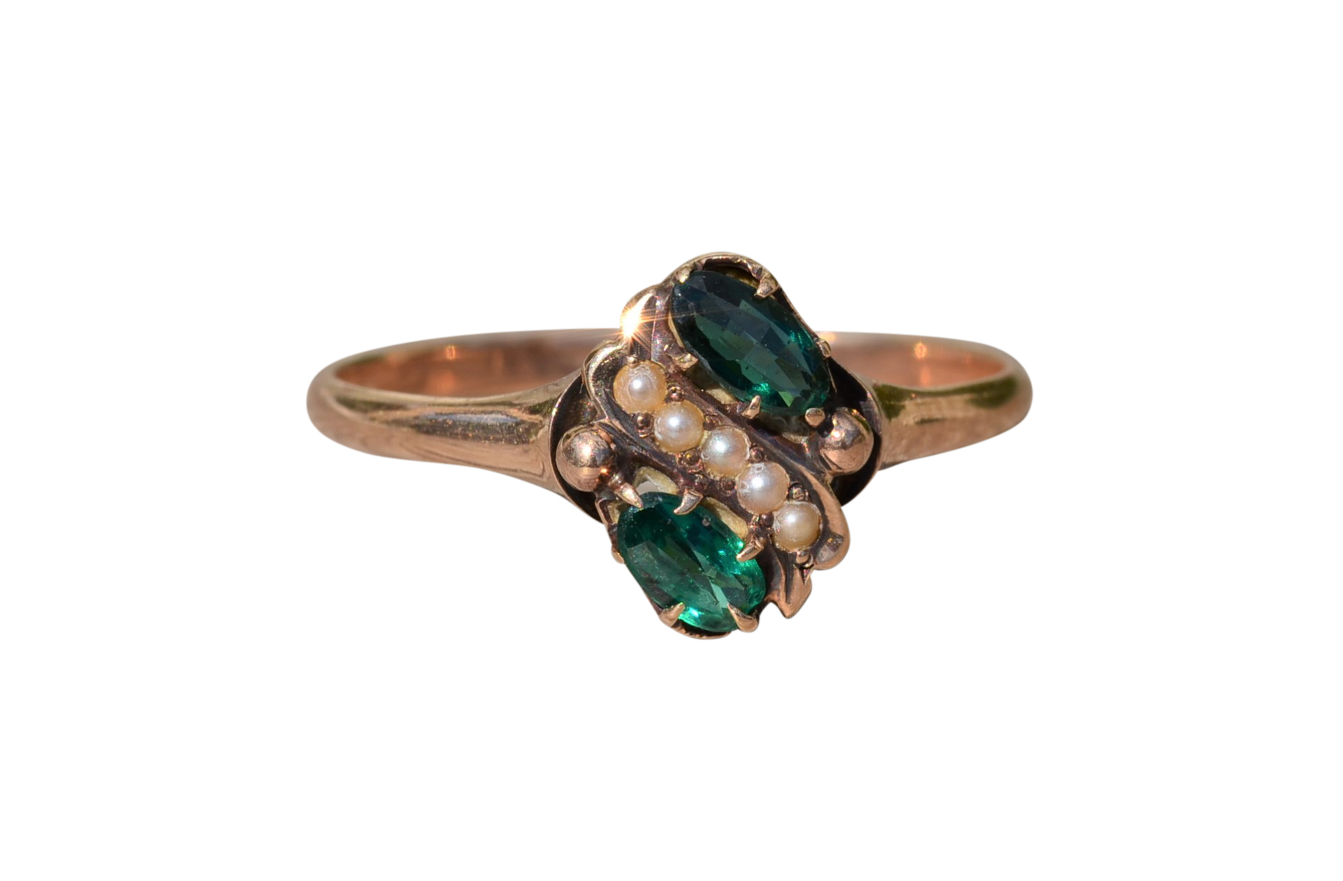SOLD: The Emersa: Ladies Victorian Rose Gold Cocktail Ring set with Doublets and Seed Pearls