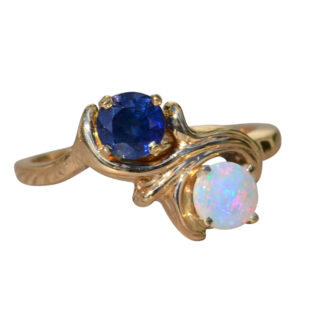 SOLD: The Journee:  Ladies Toi et Moi Ring in 14K Gold set with Sapphire and Opal