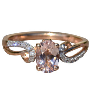 The Lilith:  Ladies Signed 14K Rose Gold Engagement Style Ring set with Morganite and Diamonds