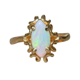 SOLD - The Amina: Ladies Vintage 14K Gold Ring set with Navette Shaped Australian Opal