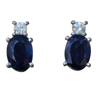 The Willas:  Ladies 14K Gold Stud Earrings set with 2 CTW Sapphires and Diamonds