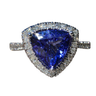 The Maren:  Ladies Contemporary 3.25 CT Tanzanite and Diamond Halo Ring