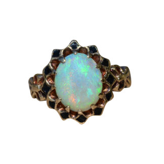 SOLD - The Boyton Beach: Victorian Ring Set with Natural Australian Opal and Black Enamel