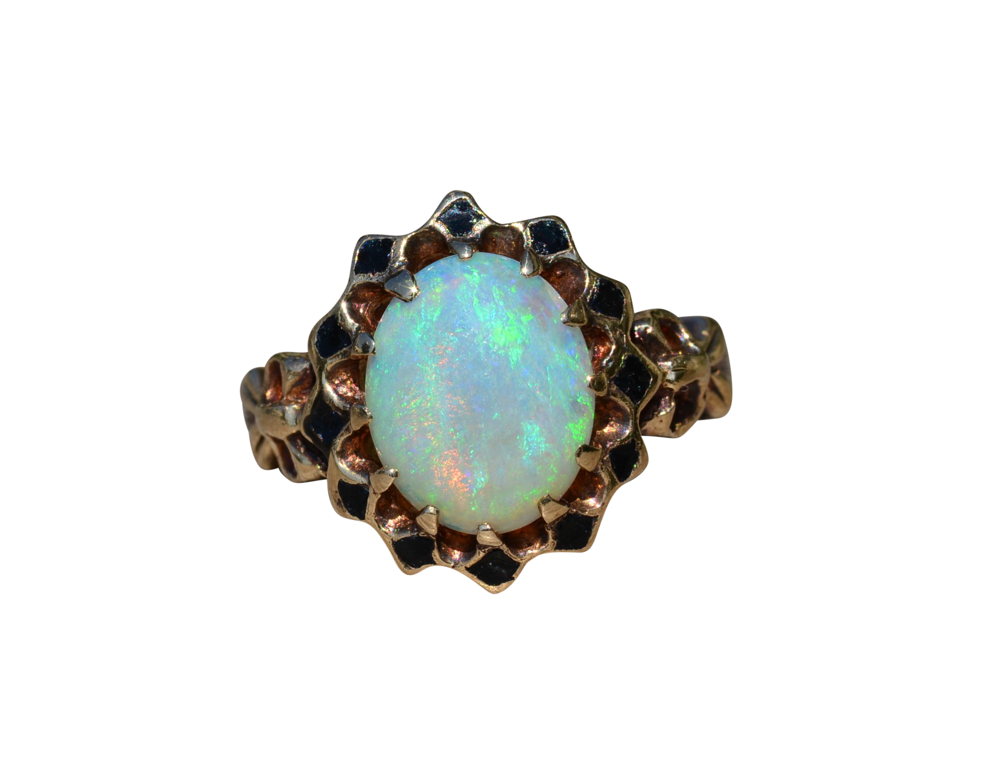SOLD - The Boyton Beach: Victorian Ring Set with Natural Australian Opal and Black Enamel