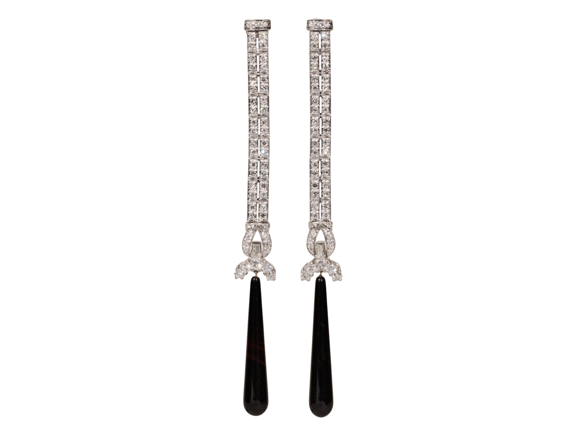The Mirada: Ladies Outstanding Antique Platinum Dangler Earrings Set With Diamonds and Onyx