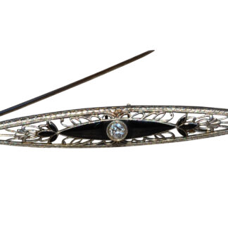 The Calabasas:  Antique Art Deco Pin With Old Cut Diamond and Black Enamel