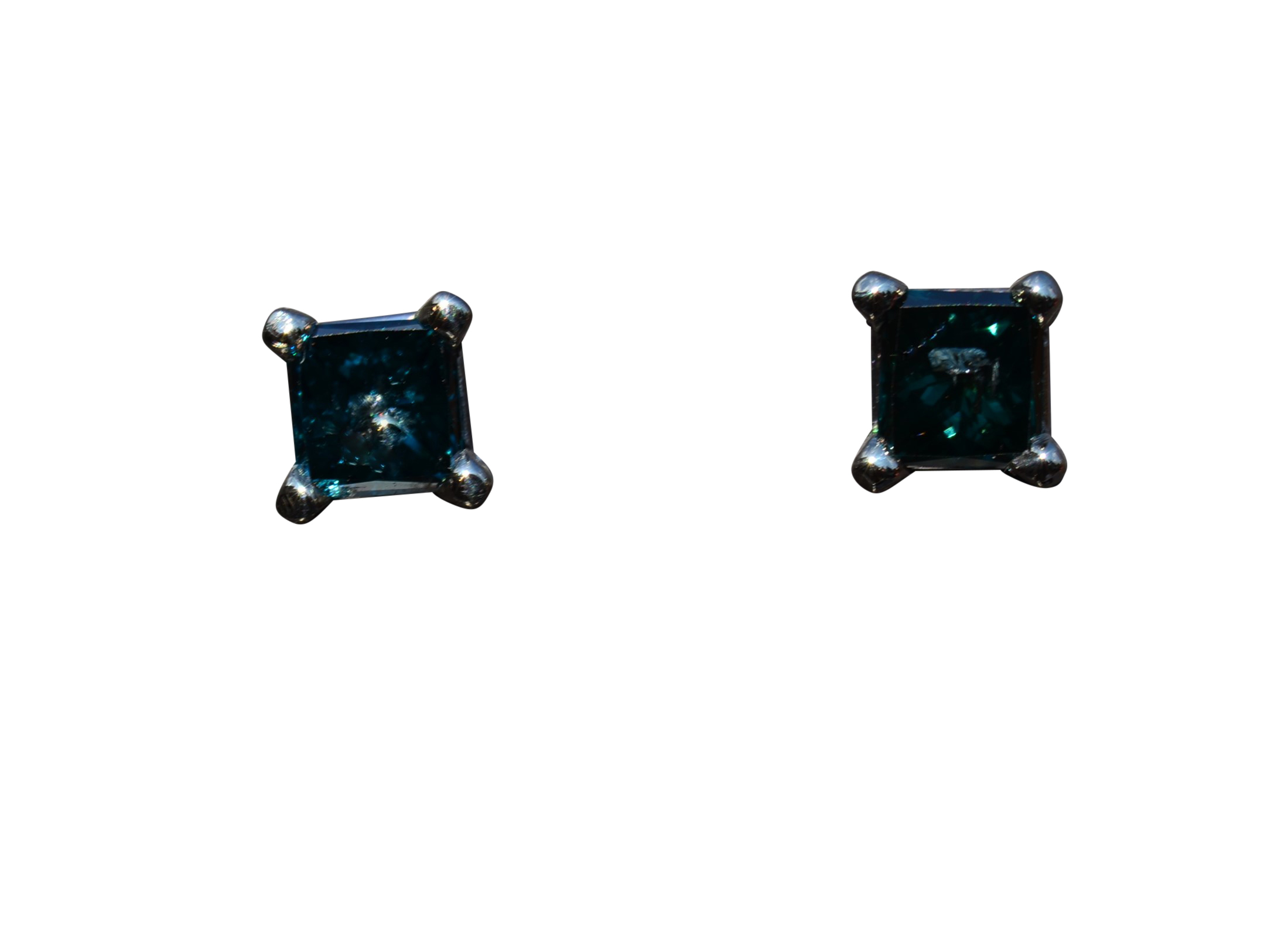 SOLD - The Torrance: Princess Cut Blue Diamond Stud Earrings