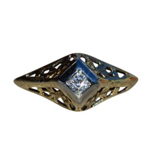 The Racho Sante Fe: Antique Yellow Gold Filigree Ring set with Old Cut Diamond