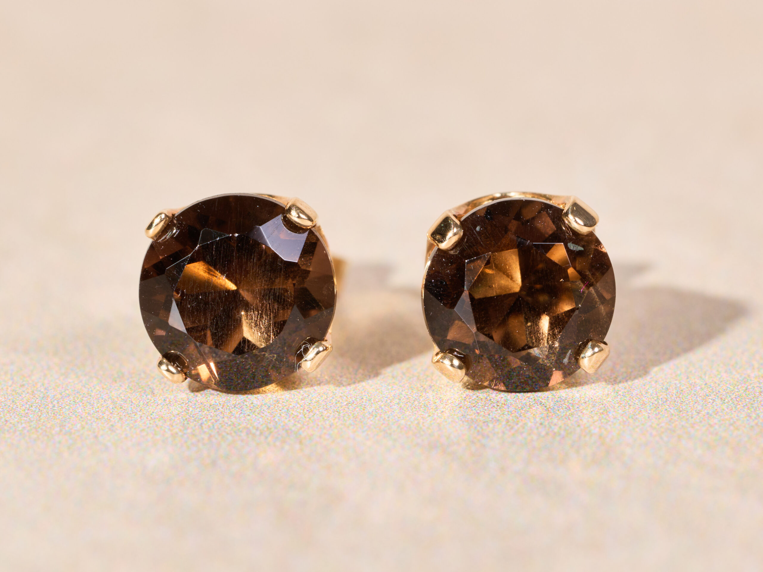 The Fairbanks Ranch: 14K Gold Smokey Quartz Stud Earrings - Image 2