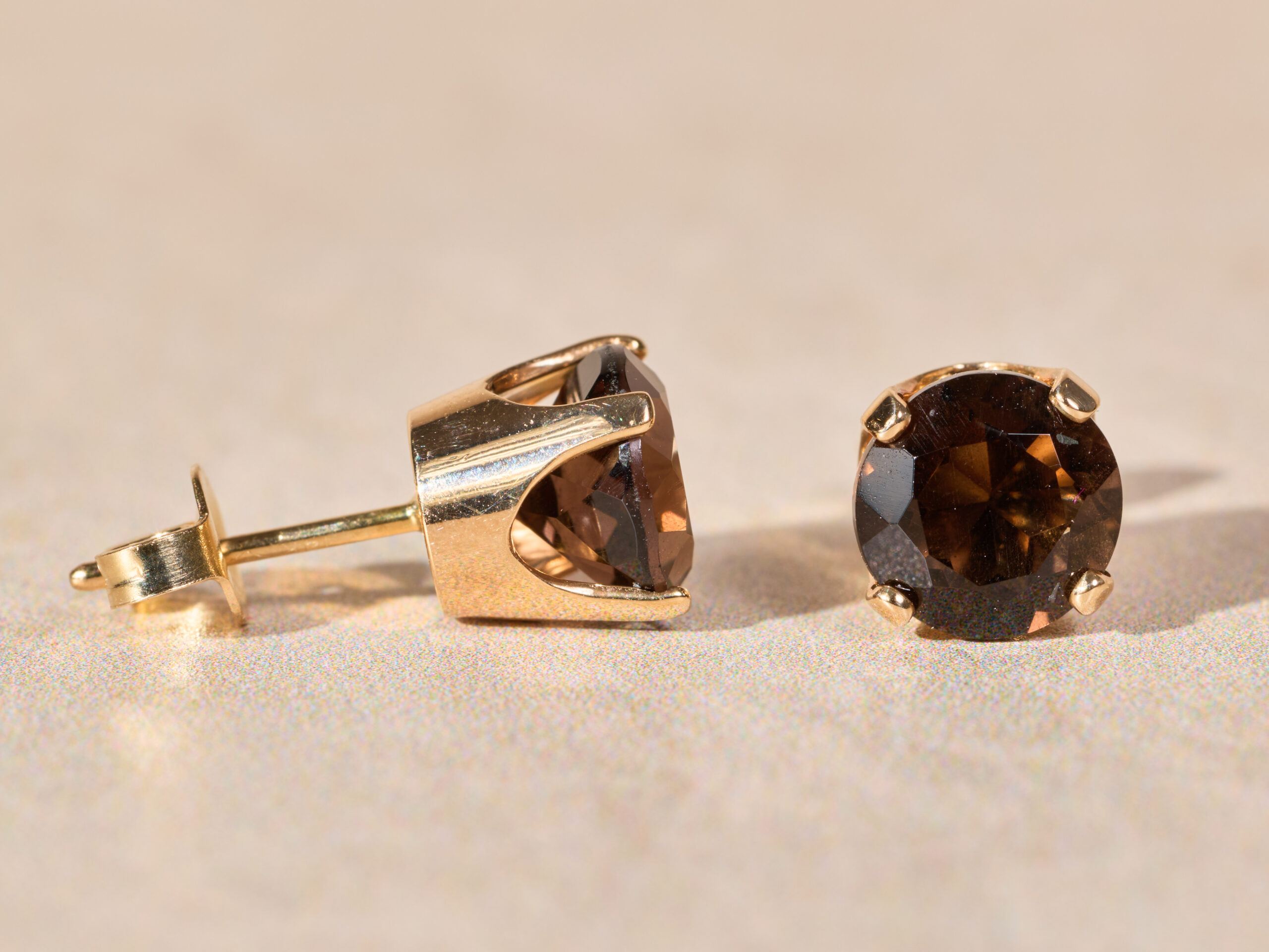 The Fairbanks Ranch: 14K Gold Smokey Quartz Stud Earrings - Image 4