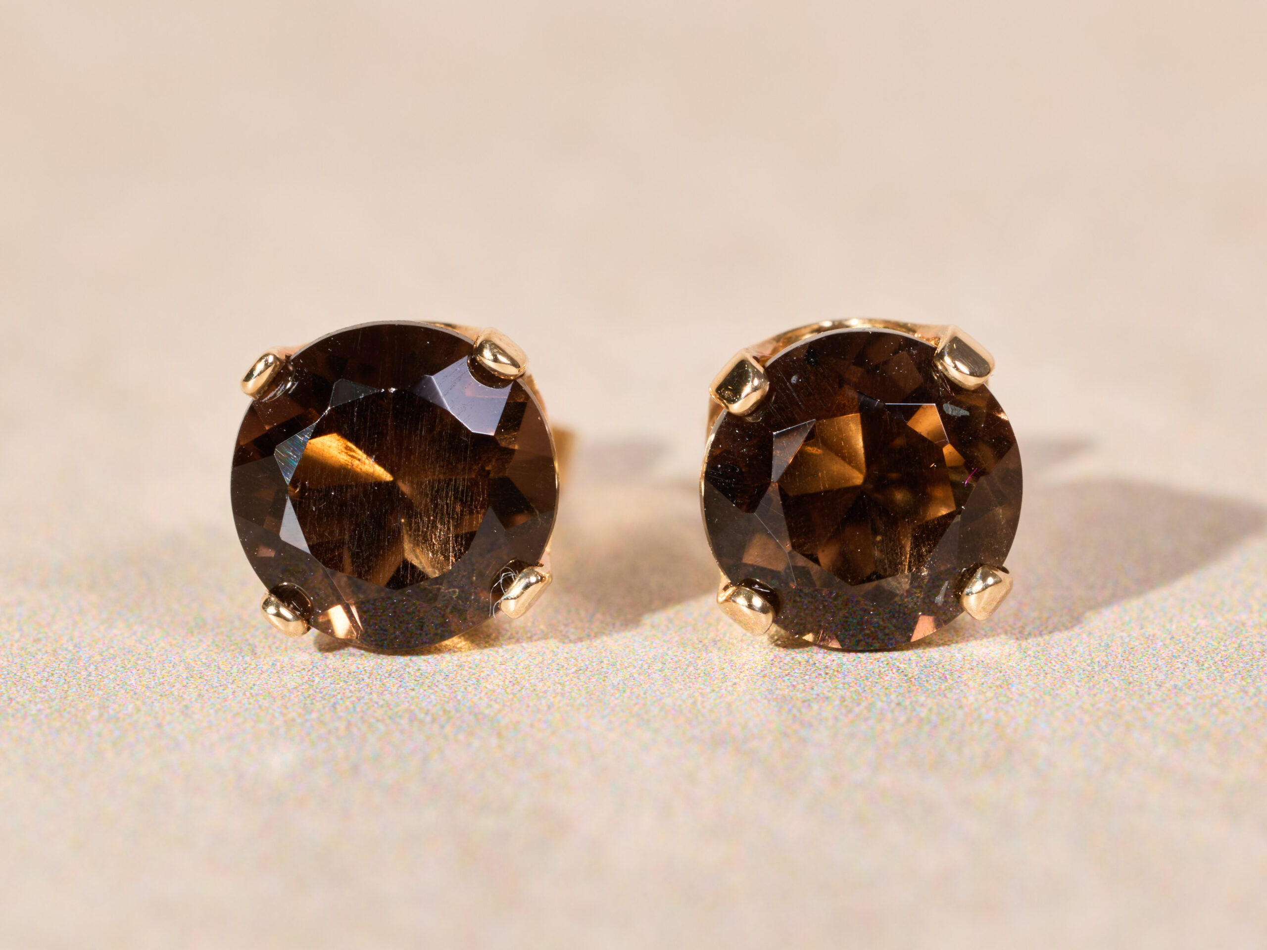 The Fairbanks Ranch: 14K Gold Smokey Quartz Stud Earrings - Image 5