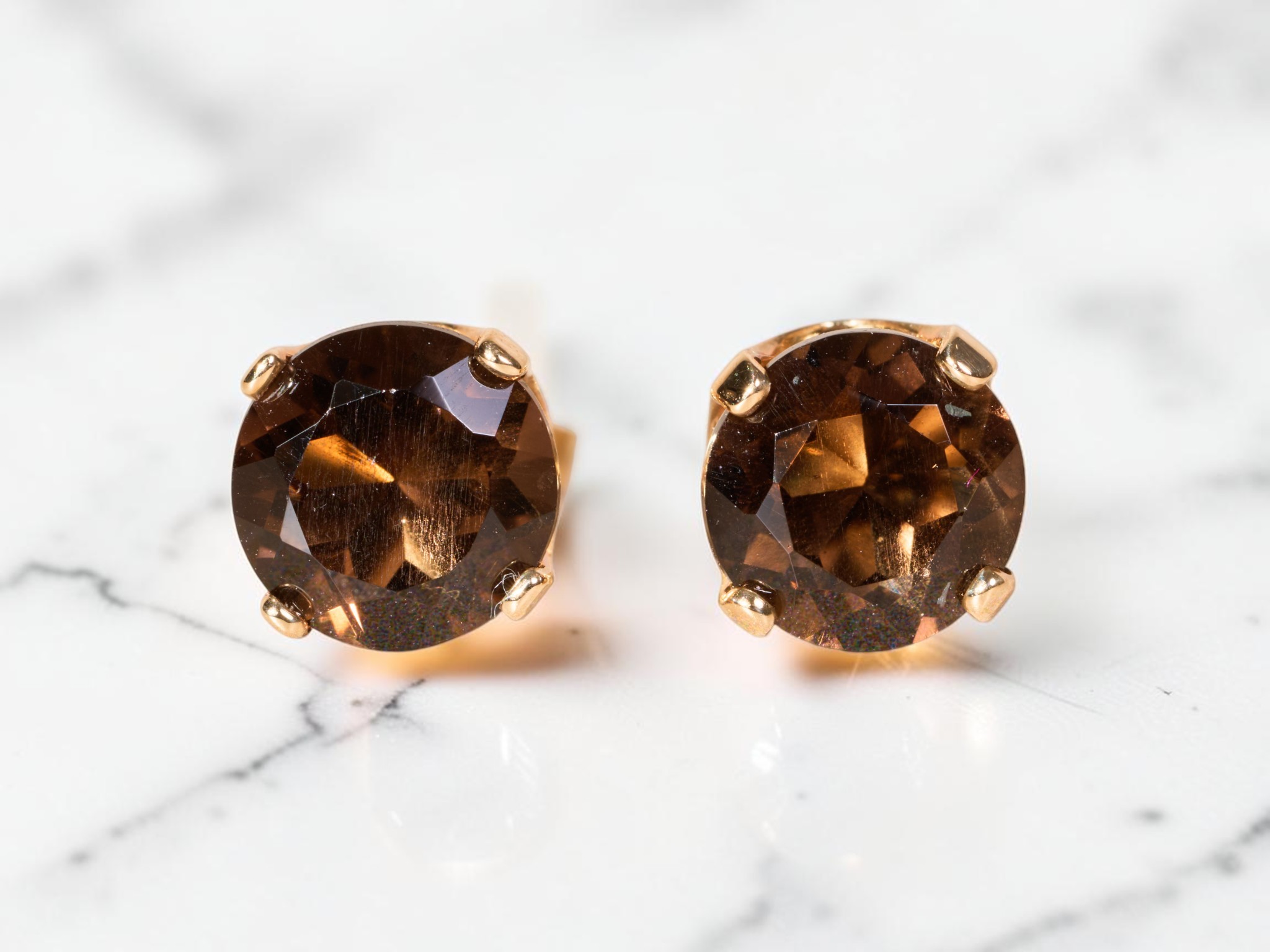 The Fairbanks Ranch: 14K Gold Smokey Quartz Stud Earrings - Image 6