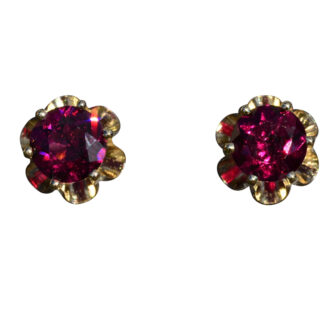 Ladies 14K Yellow Gold Buttercup Style Garnet Stud Earrings
