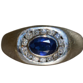The Encino:  Gentlemen's 14K White Gold Ring set with Sapphire and Diamonds
