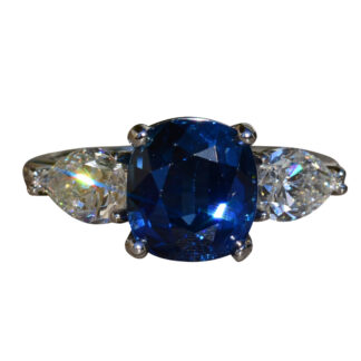The Presa: Outstanding 4.38 Carat Cushion Cut Sapphire and Diamond Ring
