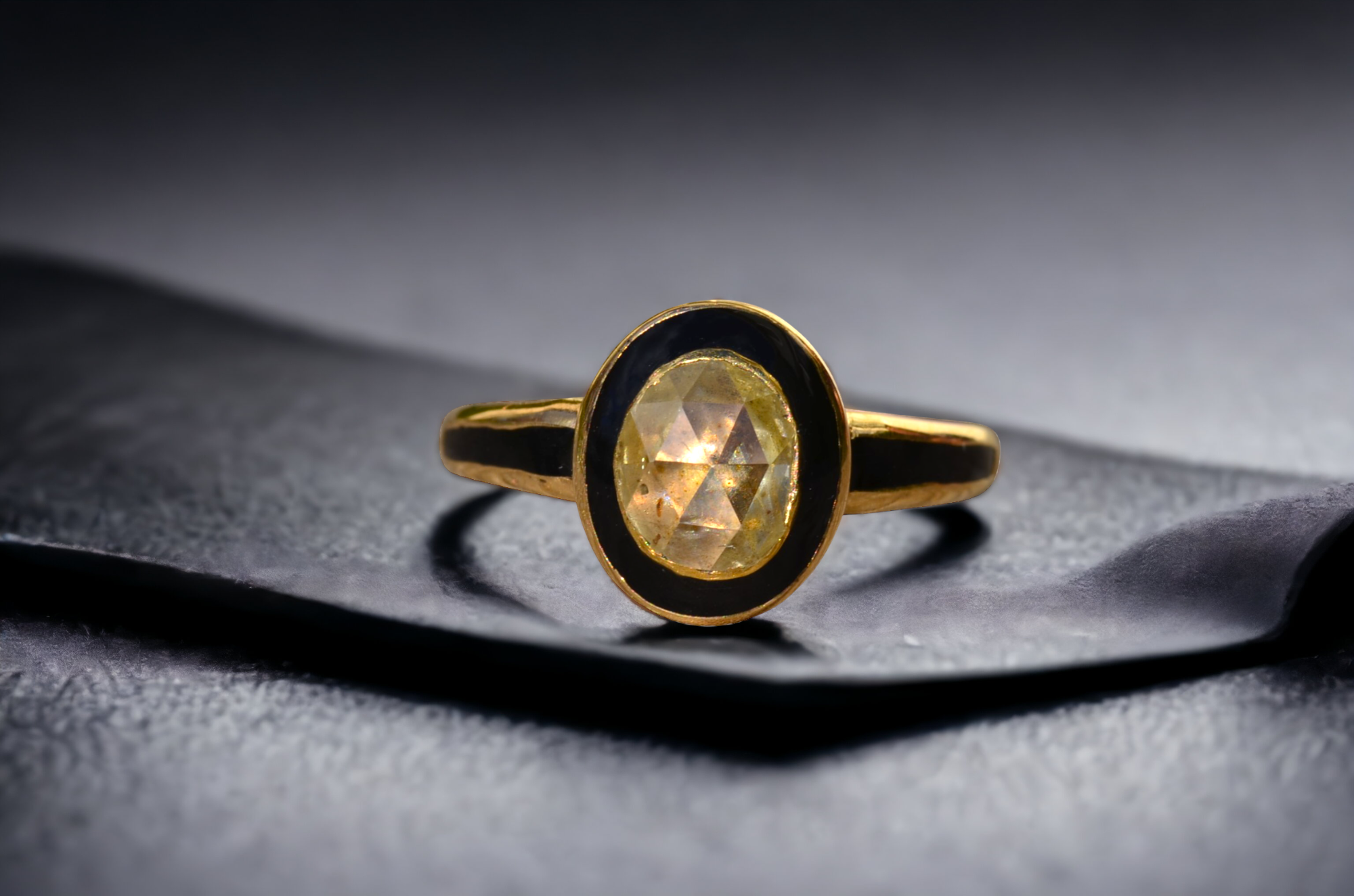 SOLD - The Fallbrook: Antique Georgian Engagement Ring set with Rose Cut Diamond and Black Enameled - Image 11