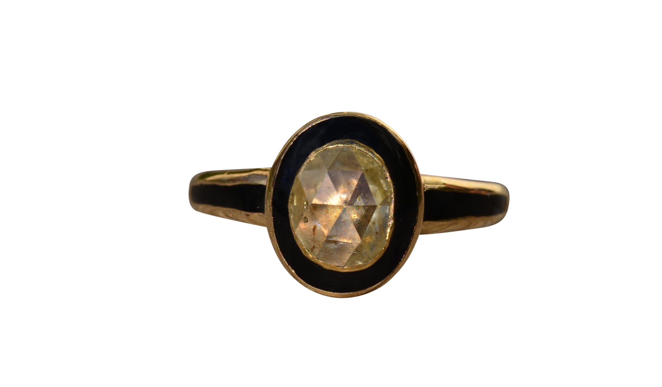 SOLD - The Fallbrook: Antique Georgian Engagement Ring set with Rose Cut Diamond and Black Enameled